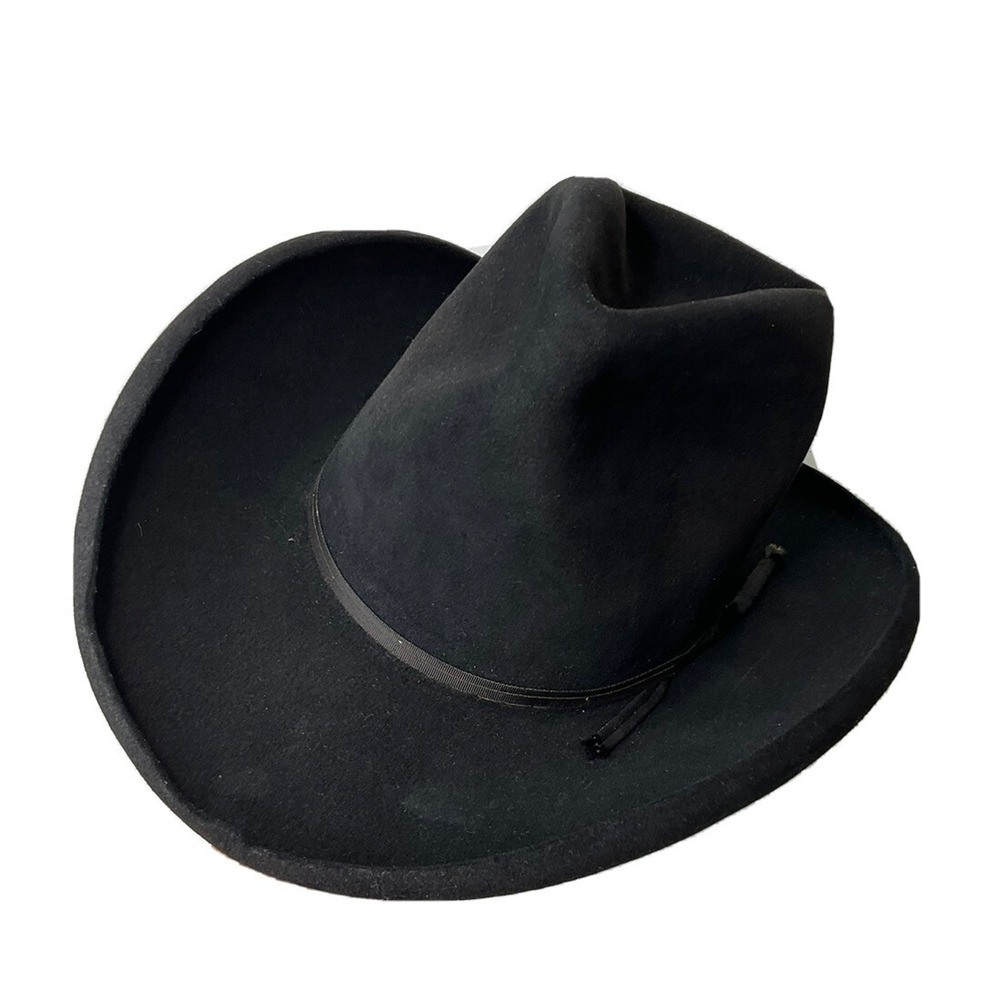 Vintage American Hat Company Western Cowboy Hat Black Felt Folded Brim 6 3/4